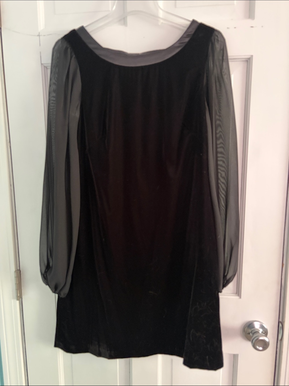 White House Black Market Black Velvet Dress with Sheer Long Sleeves